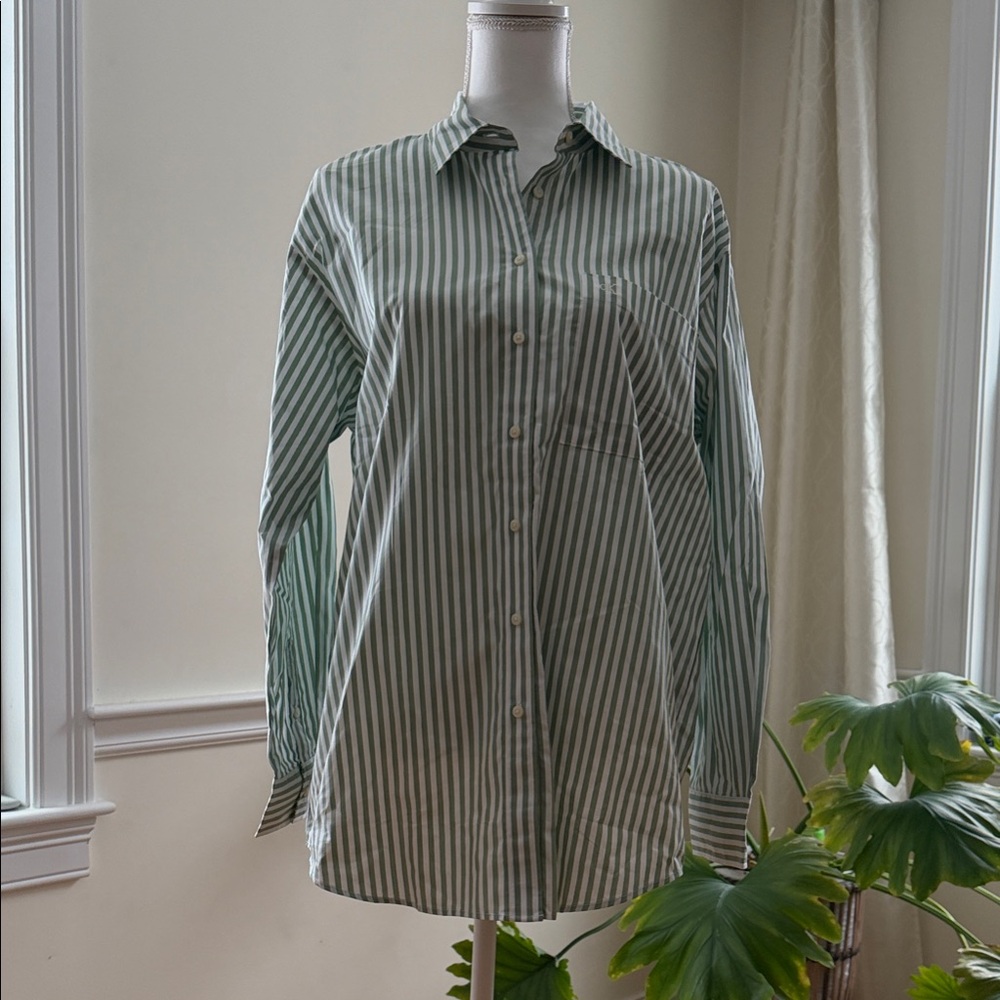 Calvin Klein Jeans women’s green Striped Shirt size M - Picture 11 of 11